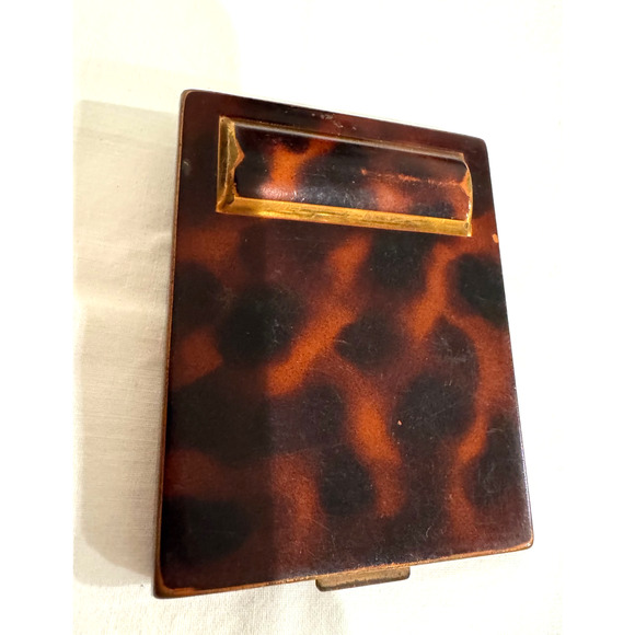 Vintage Eiffel Tower Powder Compact Tortoise Made In France Art Deco w Mirror - Picture 7 of 10